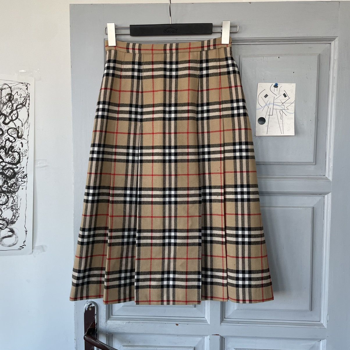 Burberry Vintage 90’s Burberrys 100% Wool Midi Skirt nova check Size 27" / US 4 / IT 40 - 5 Thumbnail