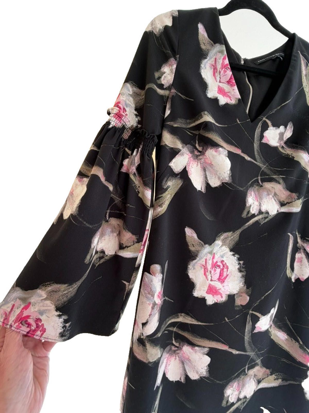 Other WHBM Black Pink Multi Color Floral Bell Sleeves Shift Dress Size S / US 4 / IT 40 - 5 Thumbnail