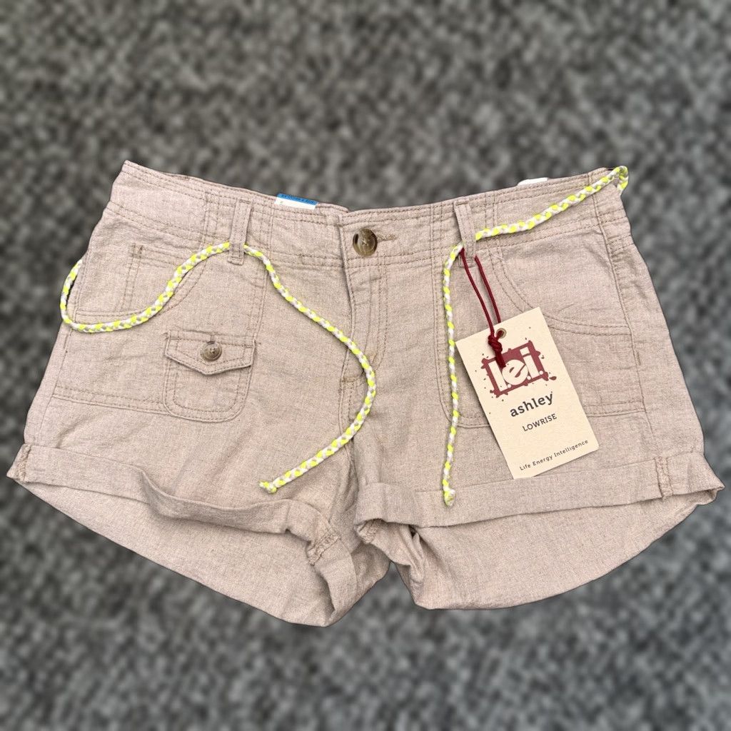 Vintage Lei Short Juniors 9 Tan Neon Belt Low Rise Chino Knit Cotton Linen Regular Belted Zip Casual Summer Spring Fall Adults? Size 30" / US 8 / IT 44 - 1 Thumbnail