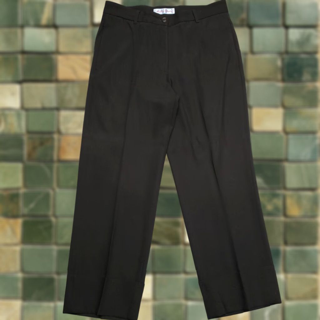 Vintage Angeline Kingsley Pants Womens 12 Black 98% Wool Blend Cuffed Cropped VTG France Dress Pants Casual Retro Classic Pockets Zip Front Flat Front Womens Size 34" / US 12 / IT 48 - 1 Thumbnail