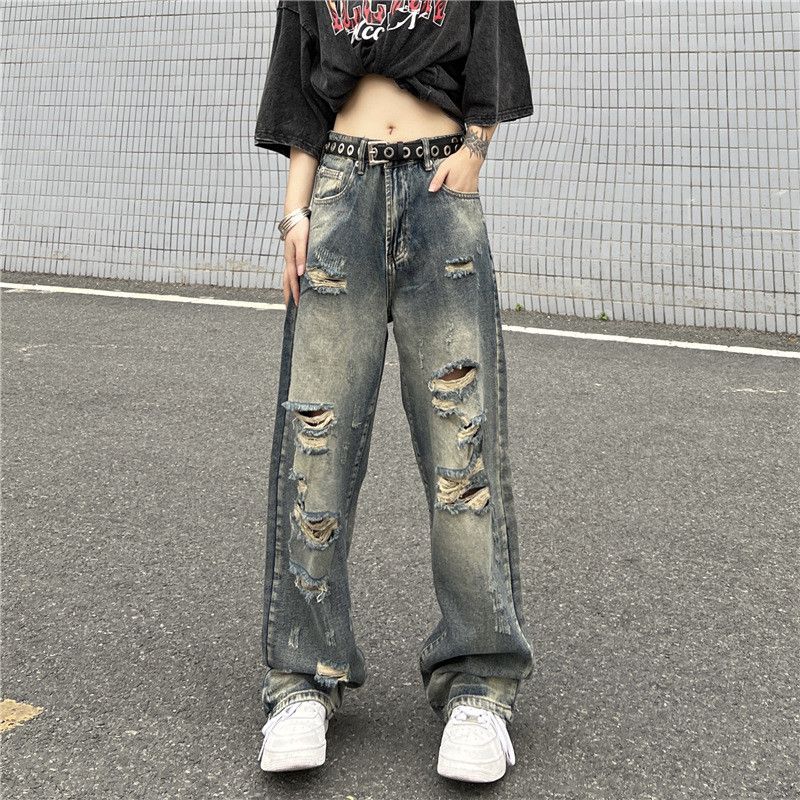 Japanese Brand Street retro ripped loose casual straight leg washed jeans Size US 32 / EU 48 - 1 Thumbnail