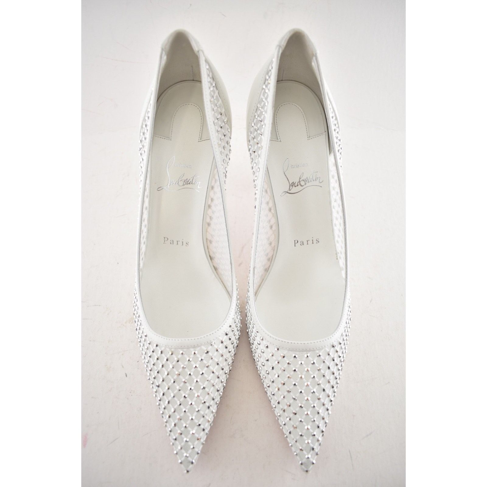 Christian Louboutin Apostropha Mesh Strass 80 White Crystal Pointed Heel Pump 40 Size US 10 / IT 40 - 12 Thumbnail