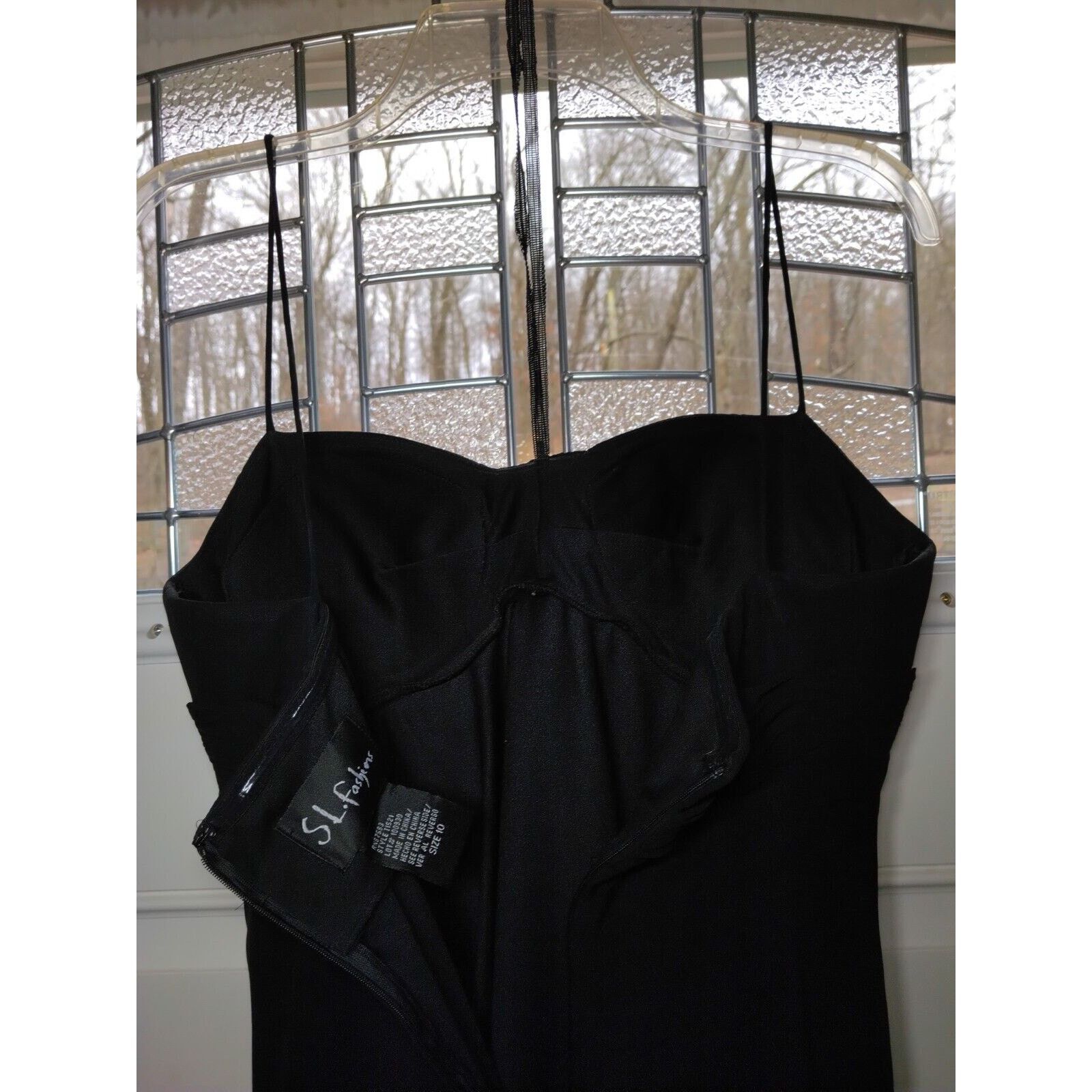 Other SL Fashions Blk Spaghetti Cocktail Dress 10 Rhinestone Sheer Size L / US 10 / IT 46 - 7 Thumbnail