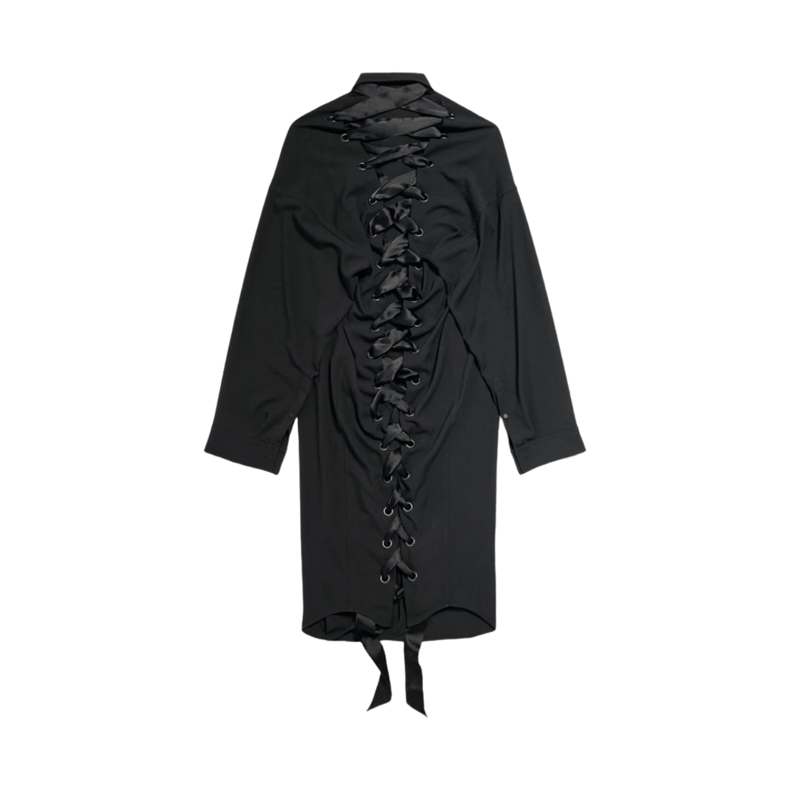 Balenciaga o1in1g0326 Lace-Up Shirt Dress in Black Size S / US 4 / IT 40 - 2 Thumbnail
