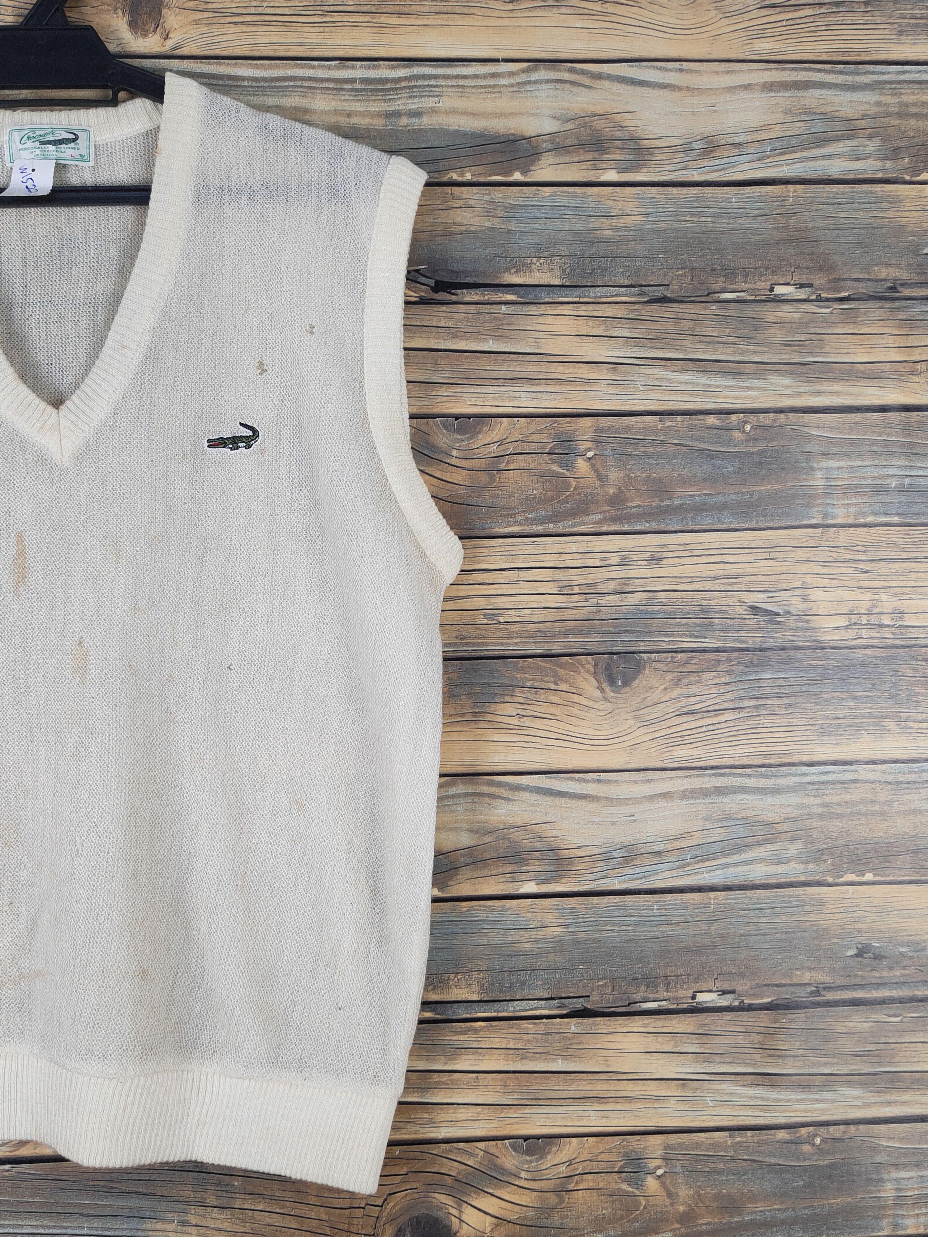 Vintage Crocodie Cream Crochet Meshnet Knitwear Vests #W1522 Size US M / EU 48-50 / 2 - 6 Thumbnail