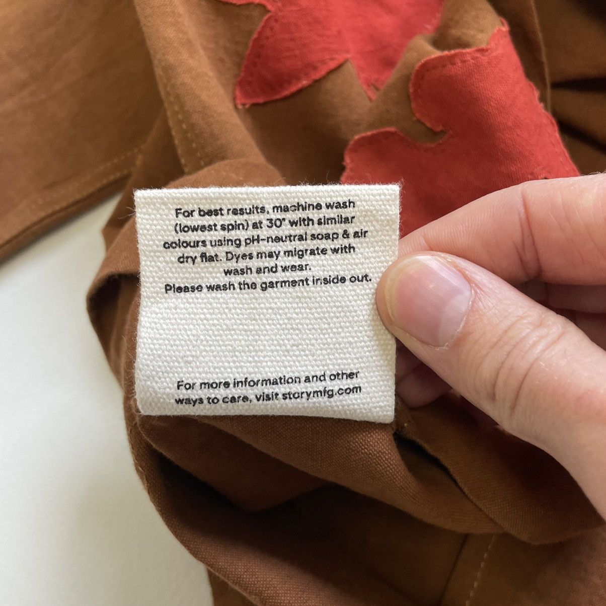 Story Mfg. Brown Linen ‘Leaf Patch Details’ Shirt Size US M / EU 48-50 / 2 - 15 Thumbnail
