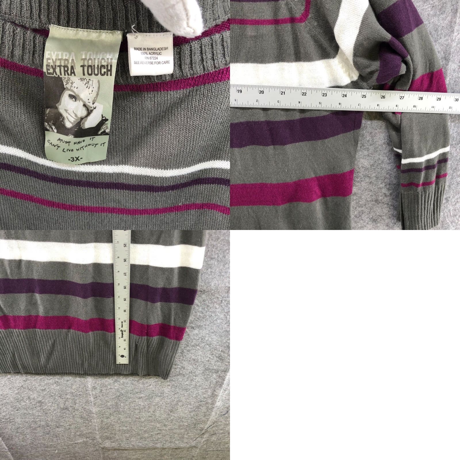 Vintage VINTAGE Extra Touch Plus Size 3X Gray Striped Pullover Tunic Sweater Long Sleeve Square Neck Womens Size XXL / US 16-18 / IT 52-54 - 8 Thumbnail