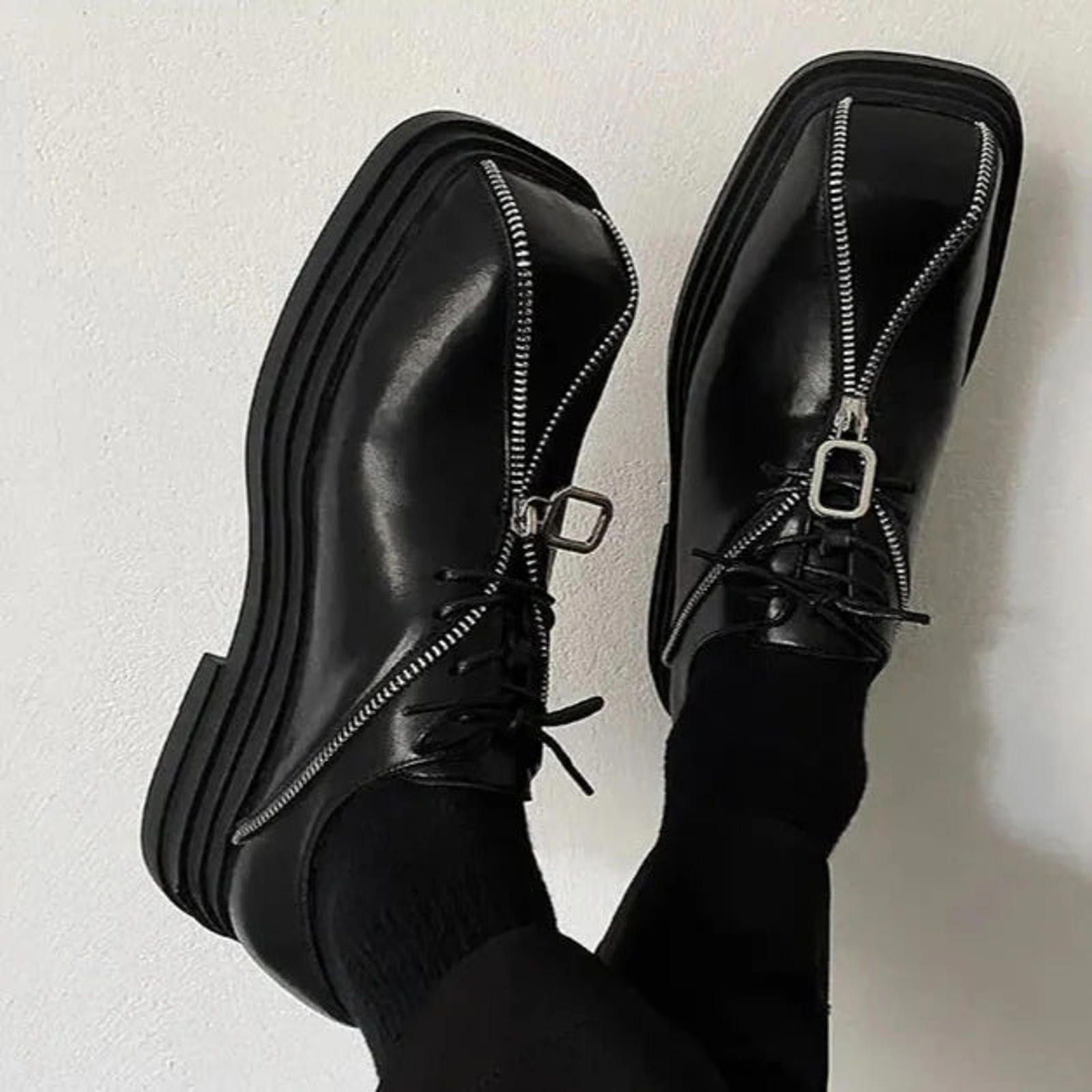 Leather Square Toe Zipper Shoes Size US 8 / EU 41 - 2 Thumbnail