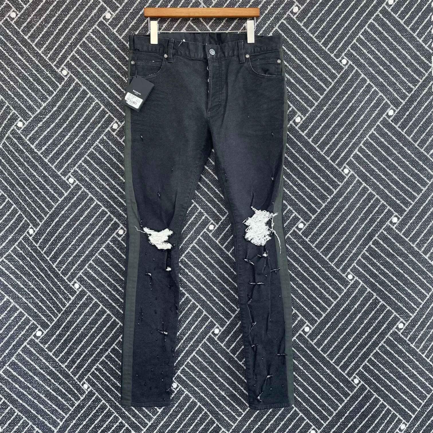 Balenciaga Distressed Black Denim Pants with Side Stripes Size US 32 / EU 48 - 1 Thumbnail
