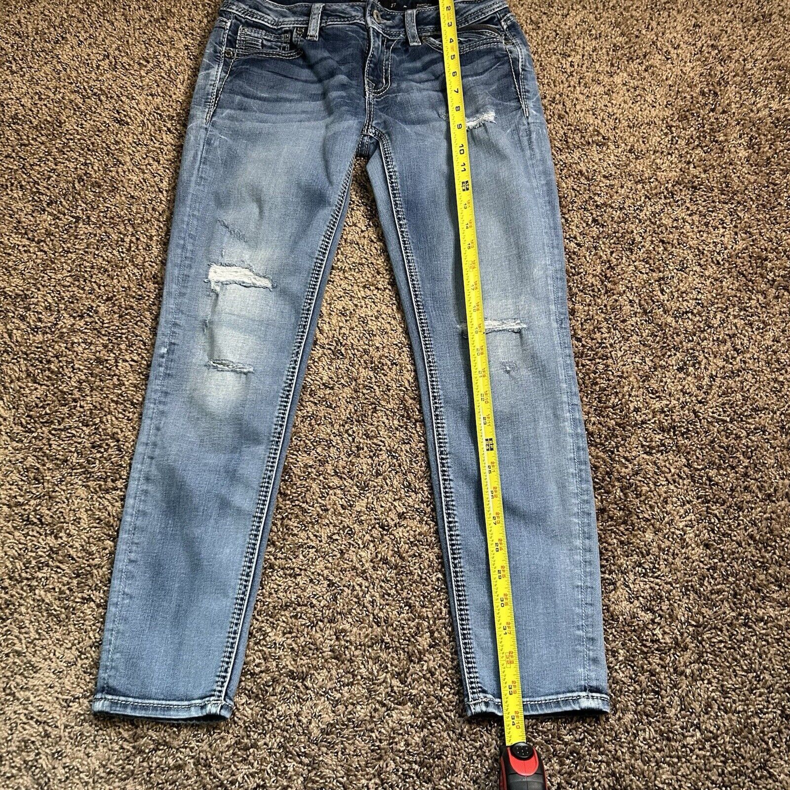 Miss Me Miss Me Ankle Skinny Low Rise Jeans Distressed Sz 27 Size 27" / US 4 / IT 40 - 14 Thumbnail