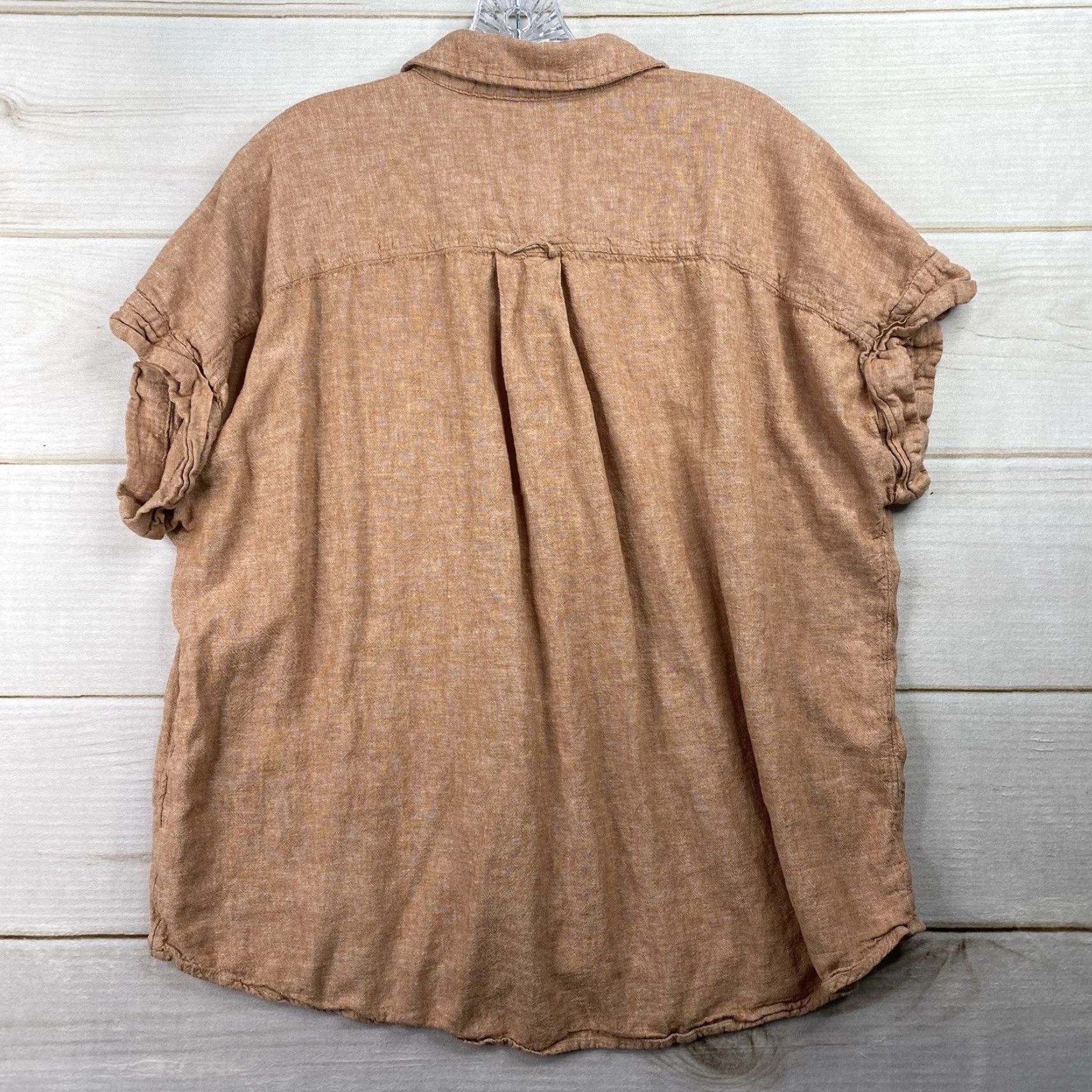 Vintage Terra & Sky Shirt 1X Pink Linen Blend Button Up Cuffed Short Sleeve Collared Casual Women Plus Size Size XL / US 12-14 / IT 48-50 - 7 Thumbnail