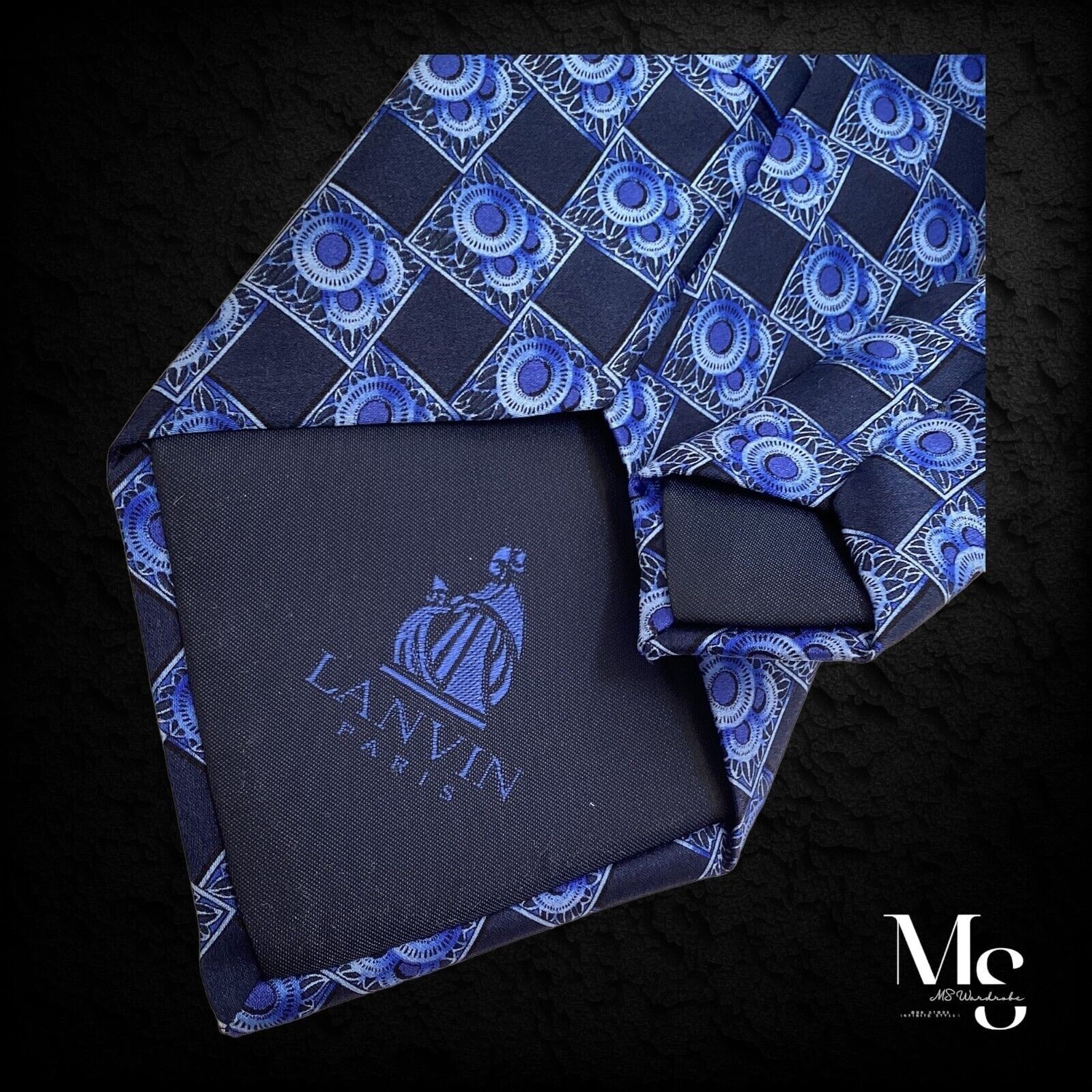 Lanvin LANVIN PARIS Blue Medallion Luxury Silk Tie Made In France W Size ONE SIZE - 4 Thumbnail