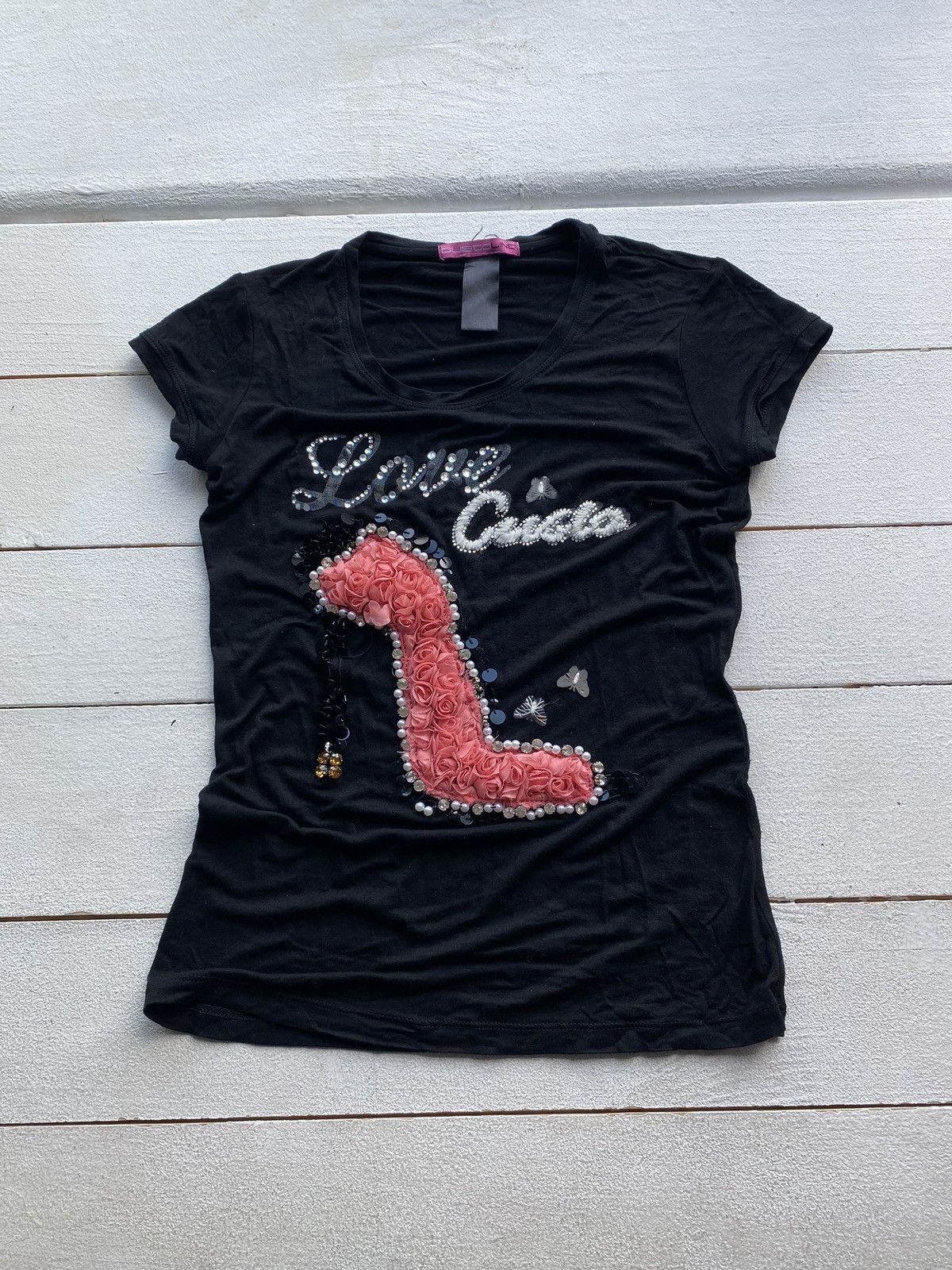 Custo Barcelona × Vintage 🔥Custo Barcelona Line Black Heels Logo Top Shirt Women Small Size S / US 4 / IT 40 - 1 Thumbnail