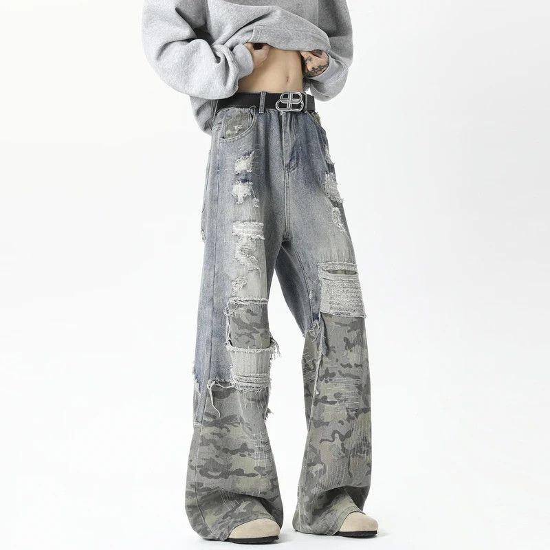 Japanese Brand × Jean Camouflage wide jeans ripped patchwork Size US 26 / EU 42 - 3 Thumbnail