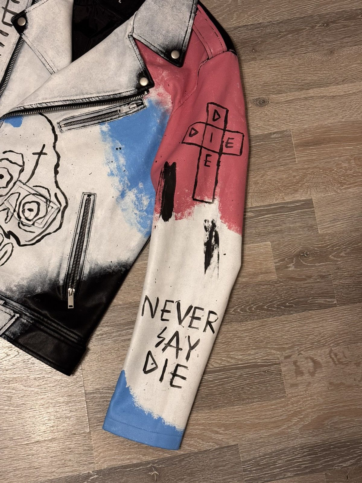 Lil Peep × Vintage LIL PEEP NEVER SAY DIE Leather Jacket custom hand painted Size US L / EU 52-54 / 3 - 4 Thumbnail