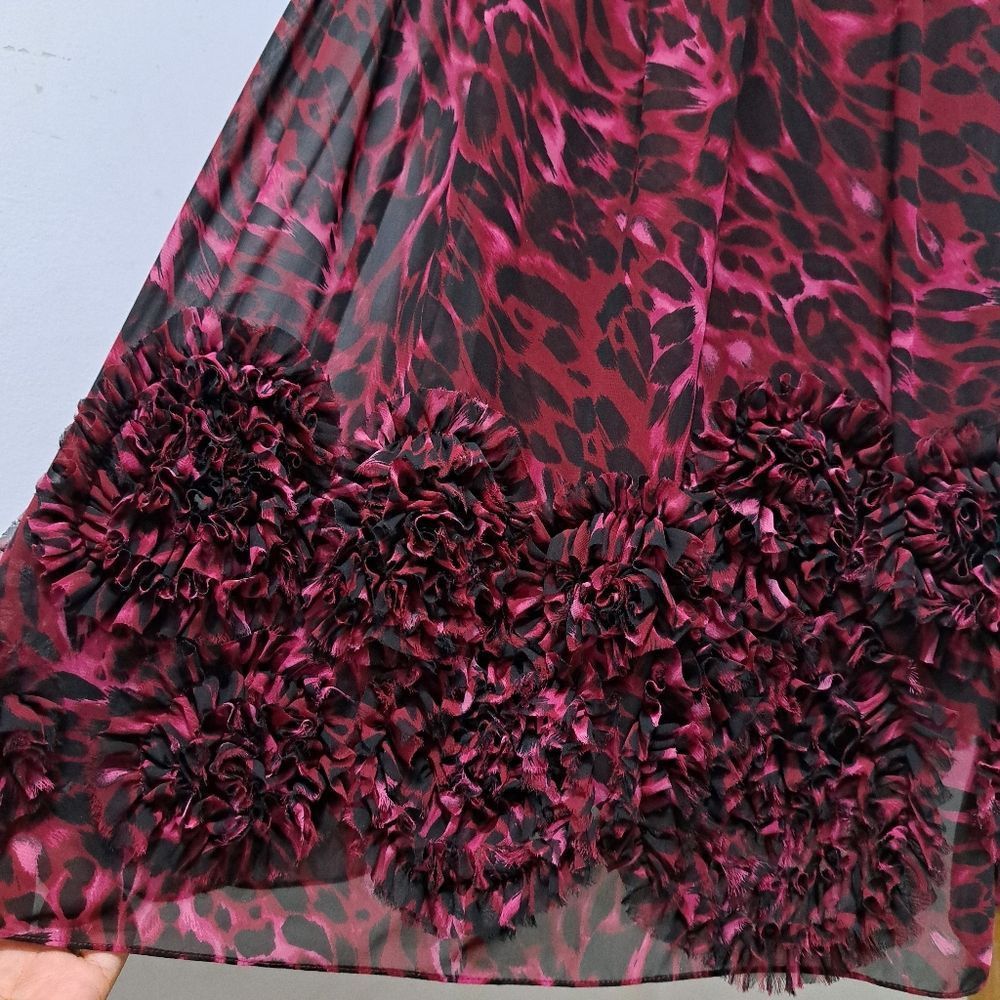 Oleg Cassini Oleg Cassini Floral Print Chiffon Knee Length Burgundy/Black Size XL / US 12-14 / IT 48-50 - 12 Thumbnail