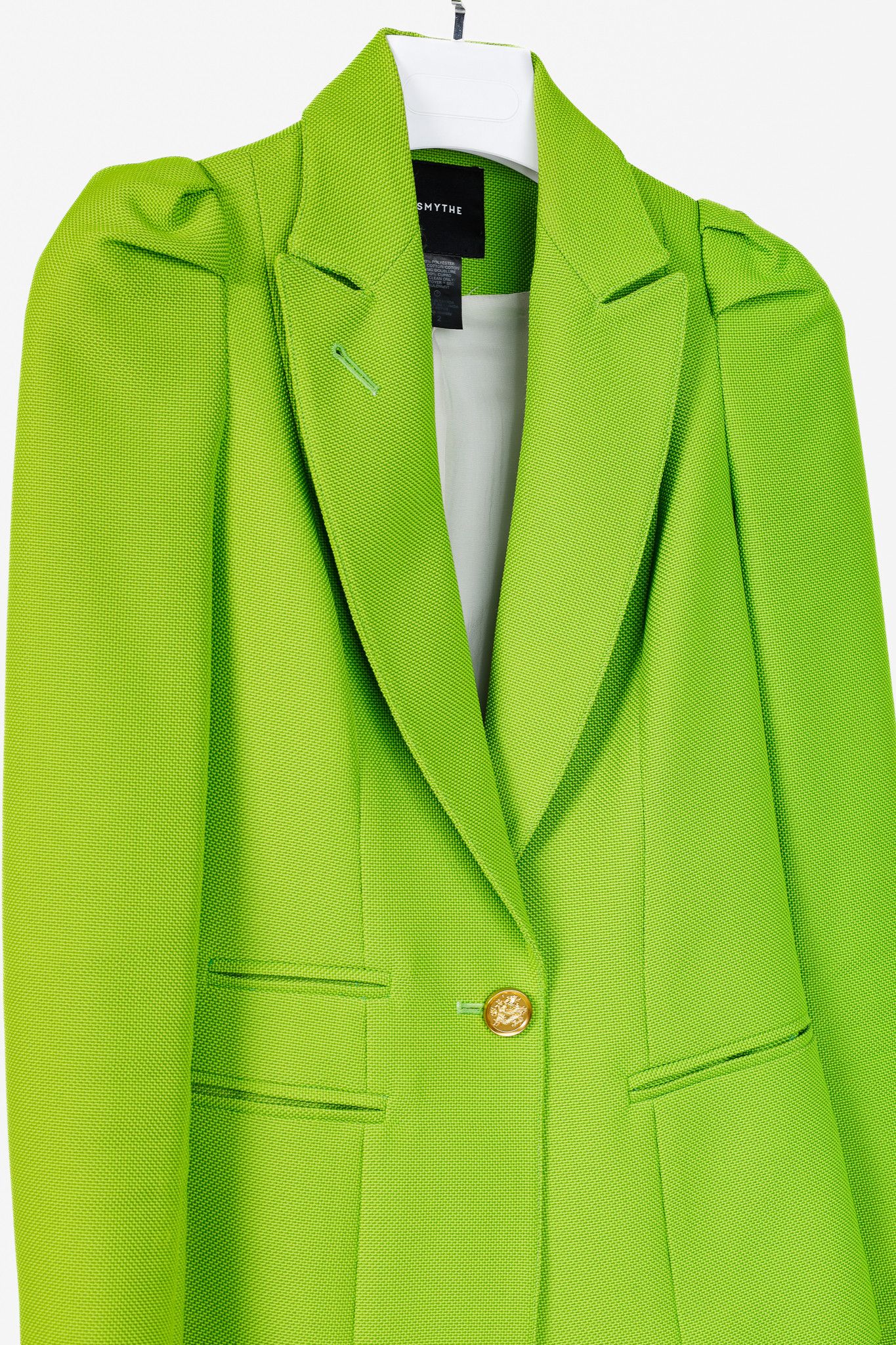 SMYTHE Smythe Box Pleat Lime Cotton-Blend Blazer Size XS / US 0-2 / IT 36-38 - 3 Thumbnail