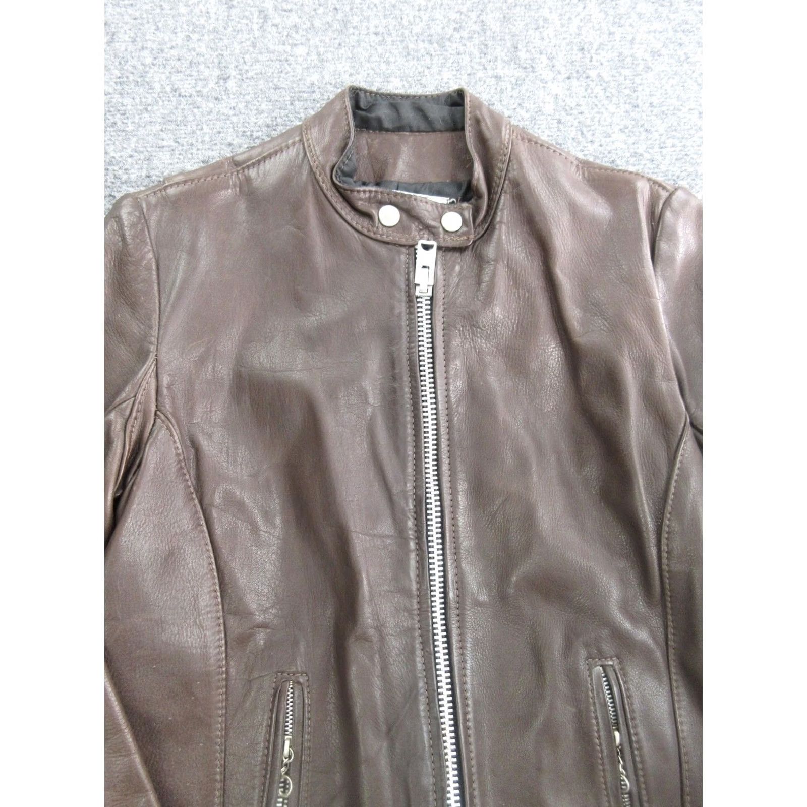 Vintage Vanson Jacket Womens 14 Brown Leather Motorcycle Full Zip Collared Lined Pockets Size XL / US 12-14 / IT 48-50 - 2 Thumbnail