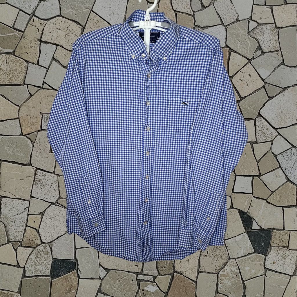 Vineyard Vines Shirt Mens Large Slim Fit Button Up Long Sleeve Blue Plaid Classic Preppy L115, Men's