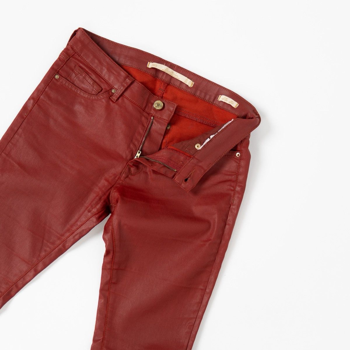 Zara Zara Red Coated Slim Fit Pants Faux Leather Skinny Trousers Size 27" / US 4 / IT 40 - 3 Thumbnail
