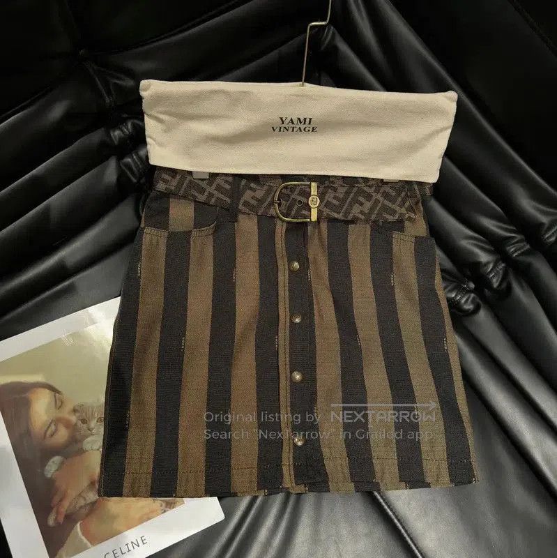 Fendi Fendi Brown Striped Cotton Skirt M Size . Size 24" / US 00 / IT 34 - 1 Thumbnail
