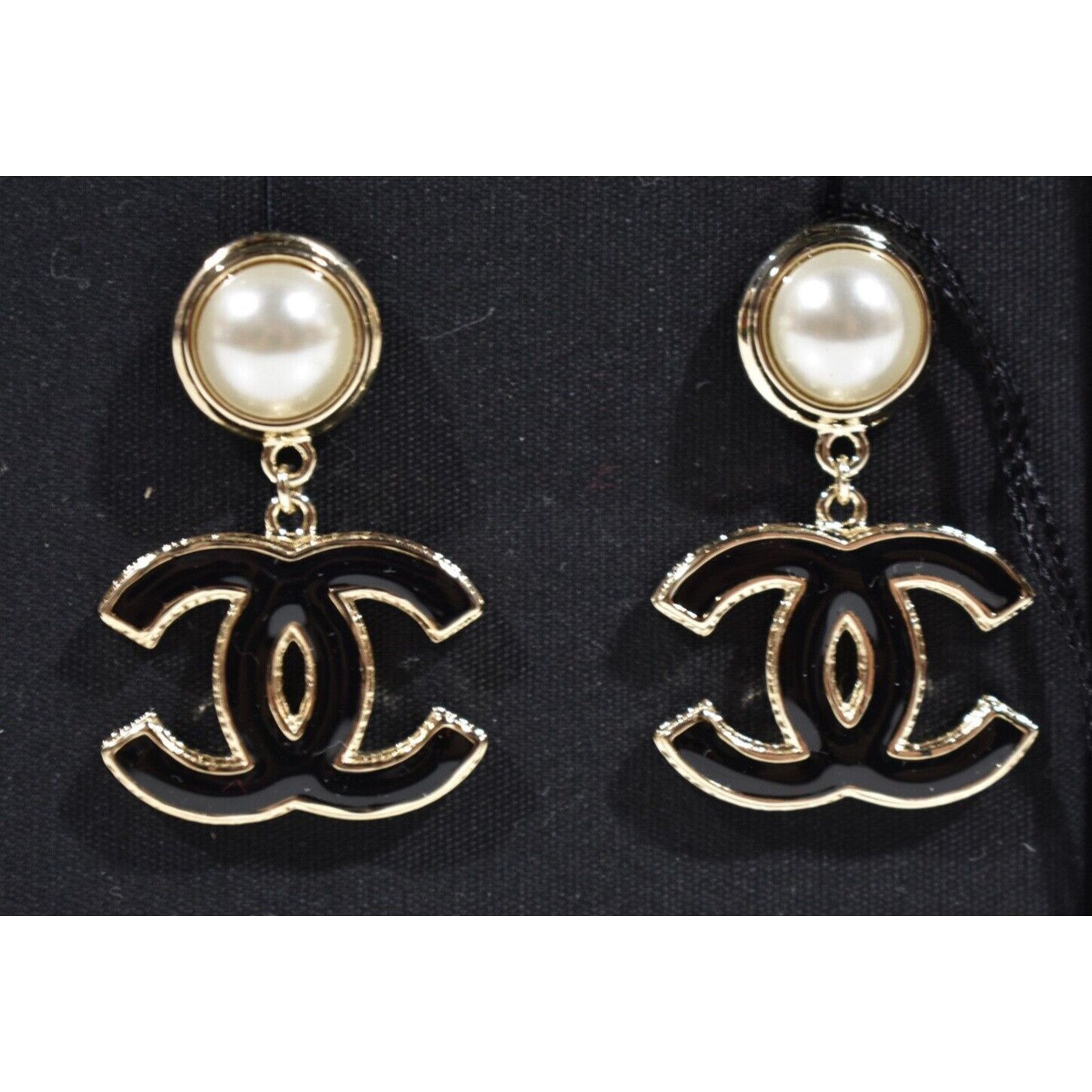 Chanel Chanel Pendant Gold Black Pearly White Stud Drop Earrings Size ONE SIZE - 3 Thumbnail