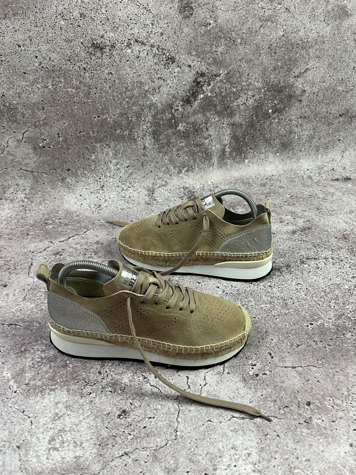 Hogan Hogan Rebel Beige Suede Espadrille Platform Sneakers Luxury Size US 8 / IT 38 - 1 Thumbnail