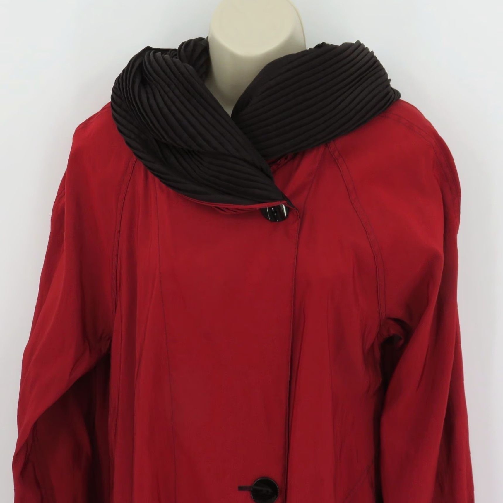 Vintage Mycra Pac Donatella Women Jacket 0-P Black Red Reversible Hood Pleated Size XS / US 0-2 / IT 36-38 - 5 Thumbnail