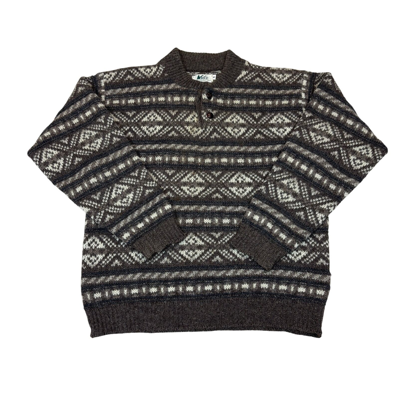 Rei × Vintage VTG 90s REI Wool Fair Isle Button Pullover Sweater Men's S Size US S / EU 44-46 / 1 - 1 Thumbnail