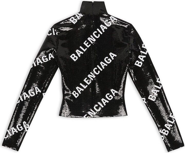 Balenciaga o1bcso1str1124 Allover Logo Embroidered Long Sleeve Top Size XS / US 0-2 / IT 36-38 - 7 Thumbnail