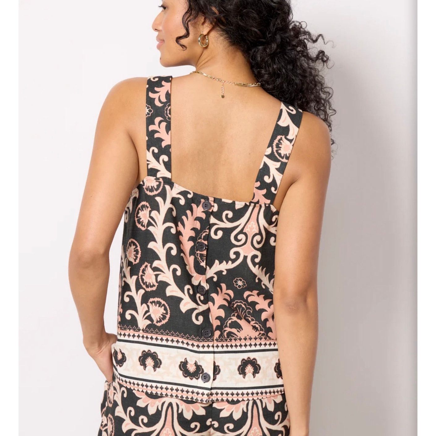 Sanctuary Sanctuary Square Neck Paisley Printed Button Back Tank Black Size S / US 4 / IT 40 - 2 Thumbnail