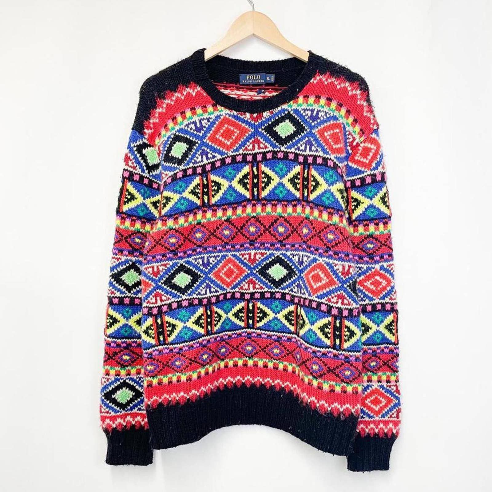 image of Polo Ralph Laurent Multicolor Pattern Knit Sweater Mens Xl