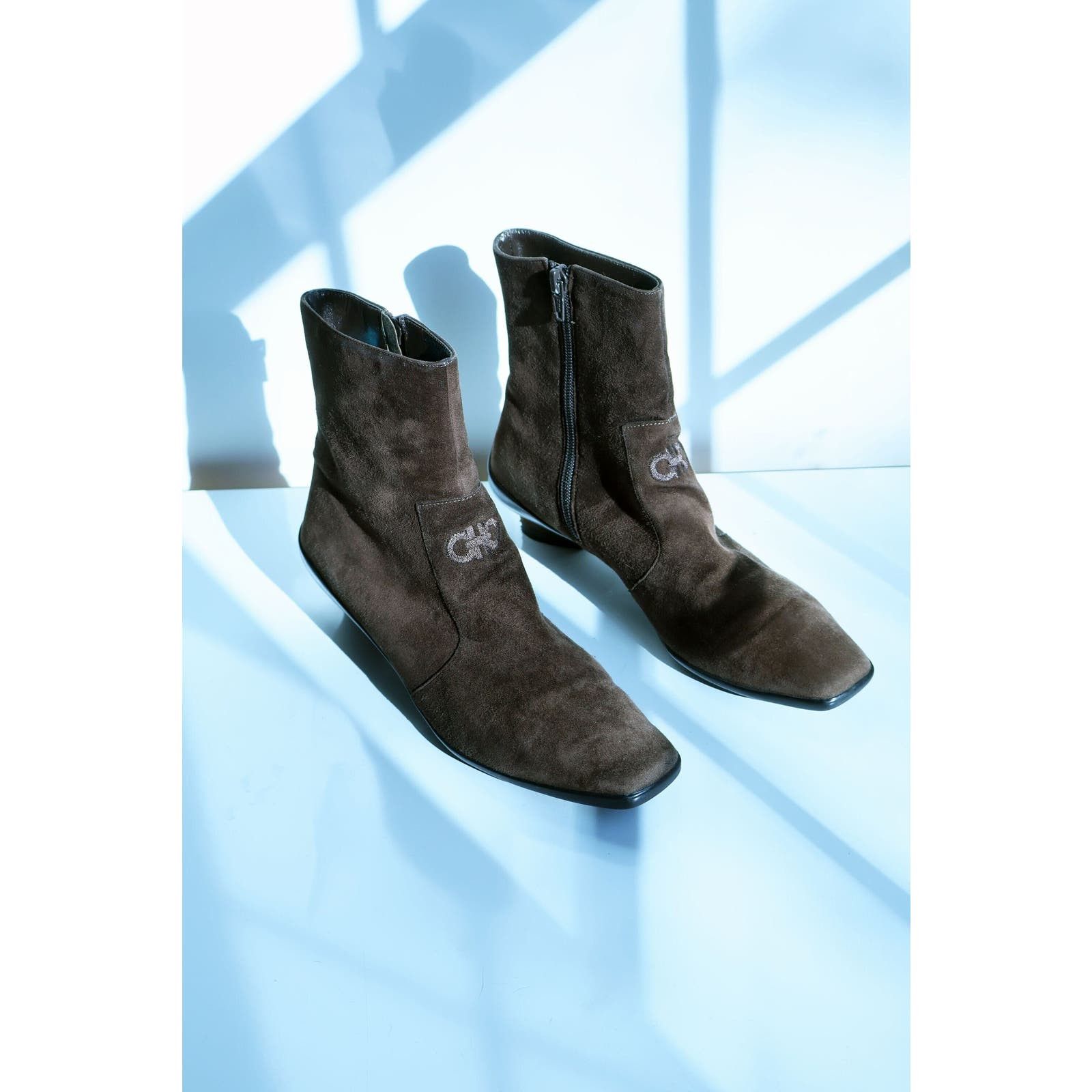 Vintage Salvatore Ferragamo Brown Suede Square Toe Boots 6.5 Footwear
