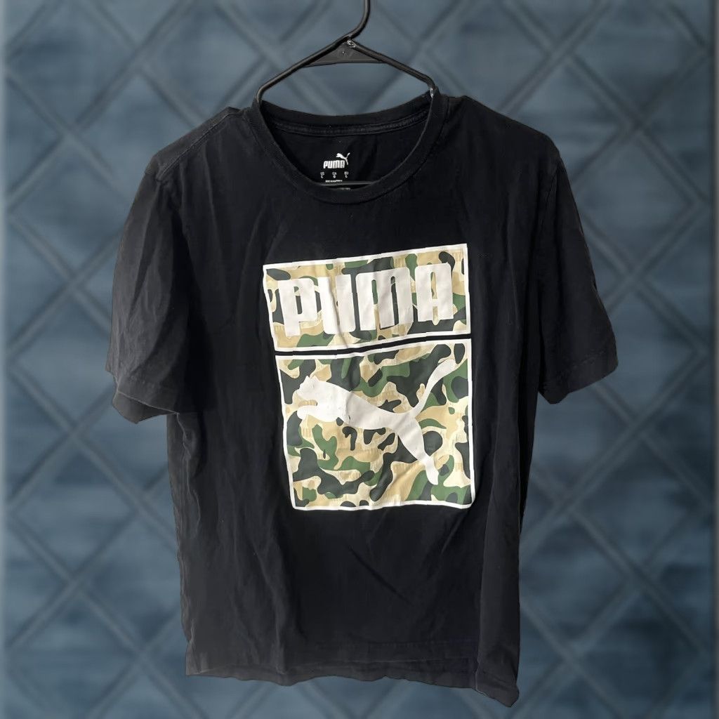 Puma PUMA Shirt Mens Large Black One Shot Camo 100% Cotton Casual Crew Neck Mens Large Black Camouflage Logo Tee Size US L / EU 52-54 / 3 - 1 Thumbnail