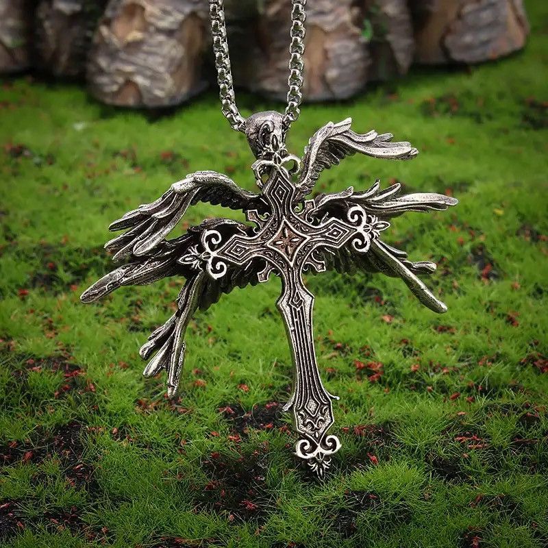 Jewelry × Vintage Classic Retro Angel Wings Cross Pendant Necklace Size ONE SIZE - 2 Thumbnail