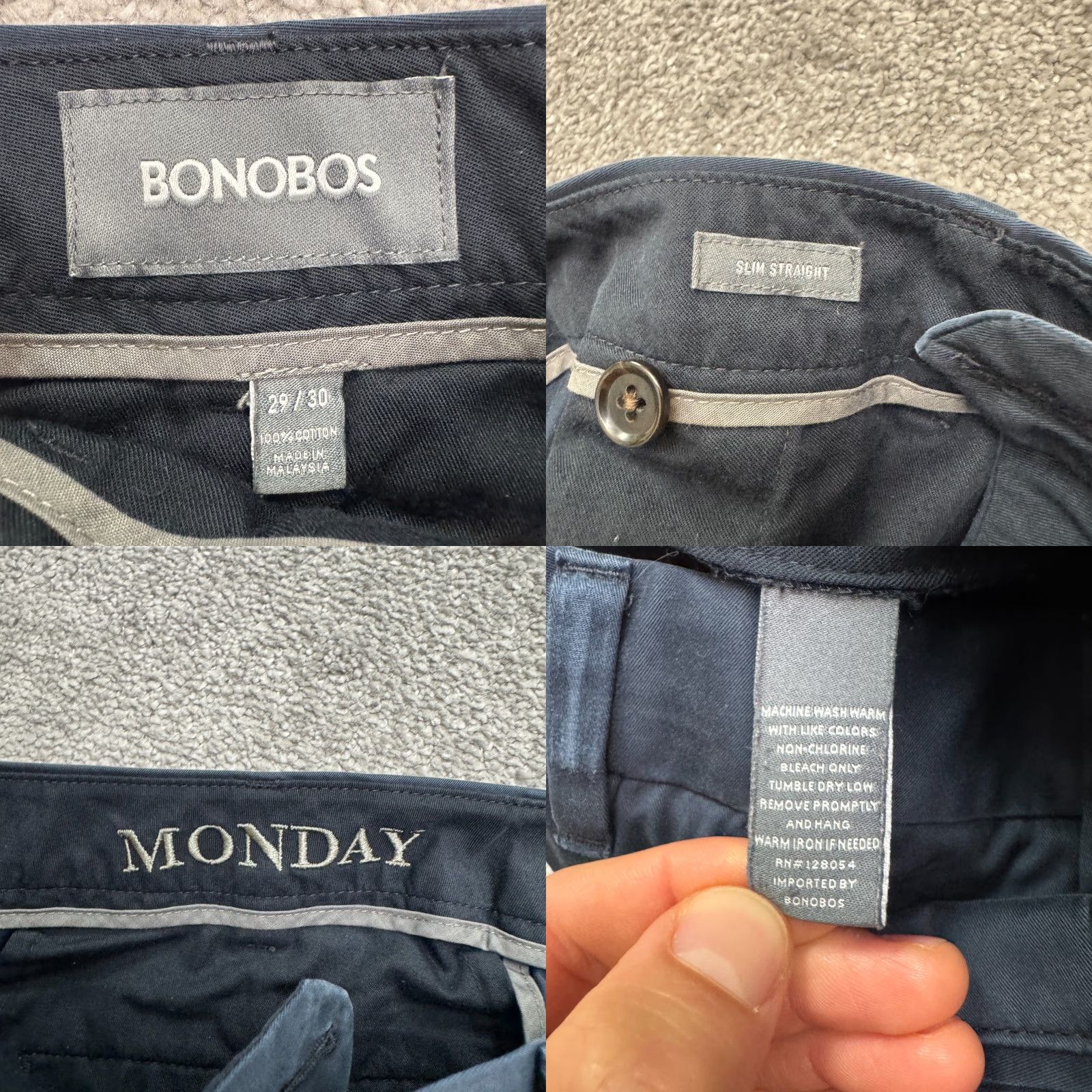 Bonobos Bonobos Monday Slim Straight Chino Pants Mens 30x27 Casual Khakis Blue 100% Cotton Size US 29 - 8 Thumbnail