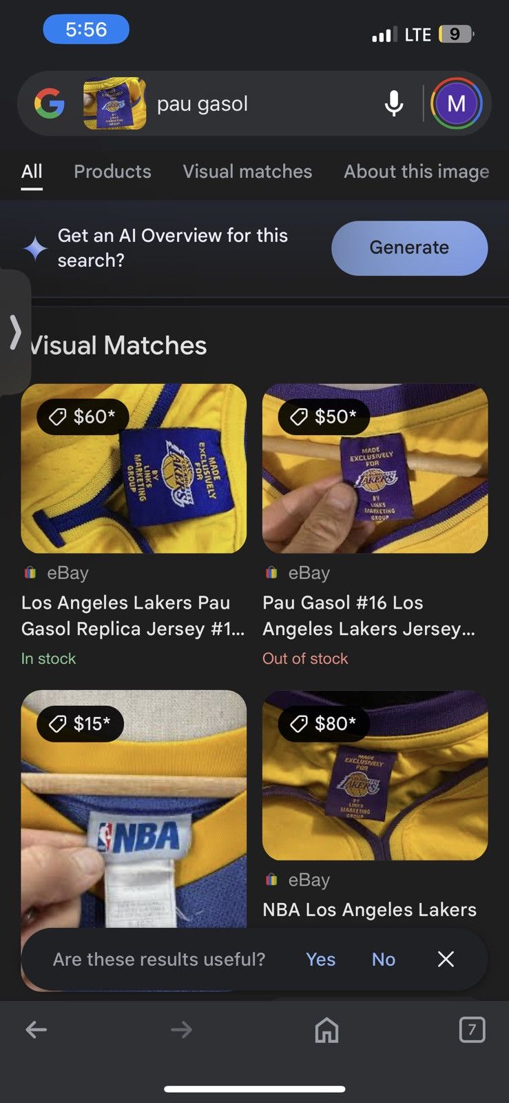 NBA 2009 NBA Los Angeles Lakers Authentic #16 Pau Gasol Jersey Size US XL / EU 56 / 4 - 8 Thumbnail