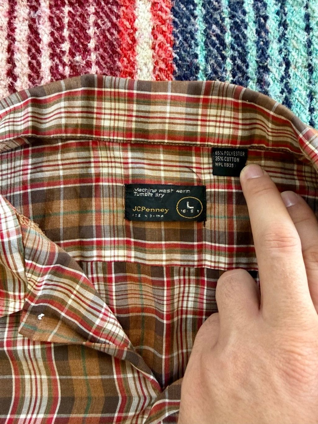 JCPenney Men's 70s JCPenney Plaid Button Down Shirt L Brown Red Size US L / EU 52-54 / 3 - 5 Thumbnail