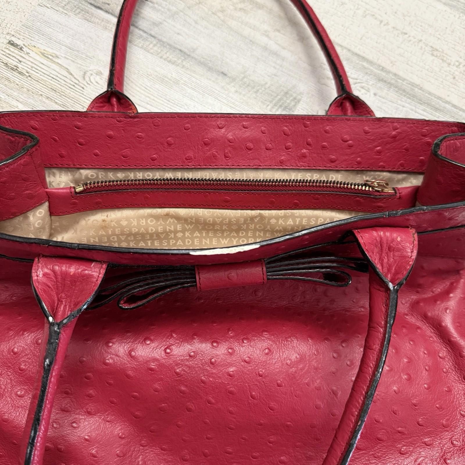 Designer Kate Spade Large Red Leather Ostrich Embossed Tote Bag Size ONE SIZE - 4 Thumbnail