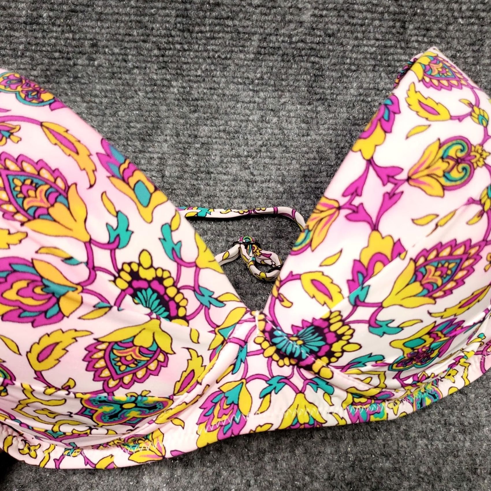 Vintage Francesca's Bikini Top Womens M Medium Pink Floral Flower Beach Swimwear Size M / US 6-8 / IT 42-44 - 2 Thumbnail