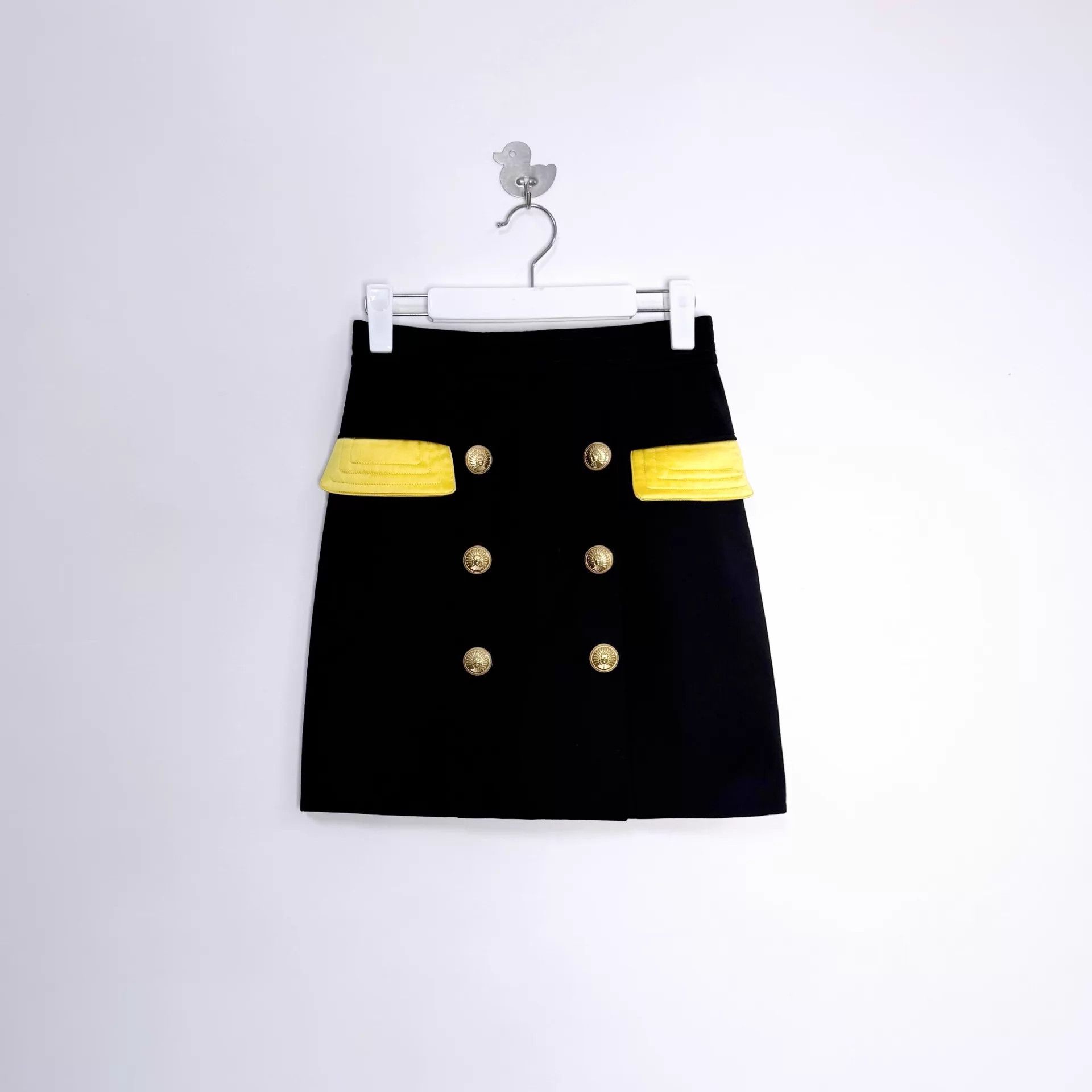 Balmain Balmain Black Woven Stripe Gold-Button ZipBack Short Skirt Size 25" / US 0 / IT 36 - 1 Thumbnail