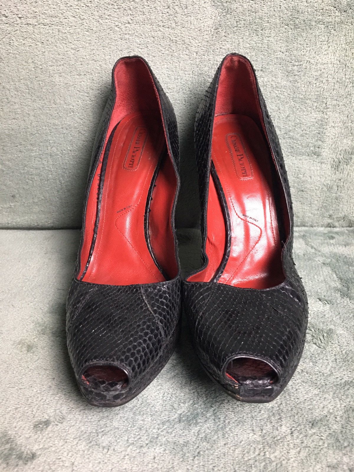 Paciotti Cesare Paciotti Black Snakeskin Leather Peep Toe Pumps EU 41 Size US 11 / IT 41 - 4 Thumbnail