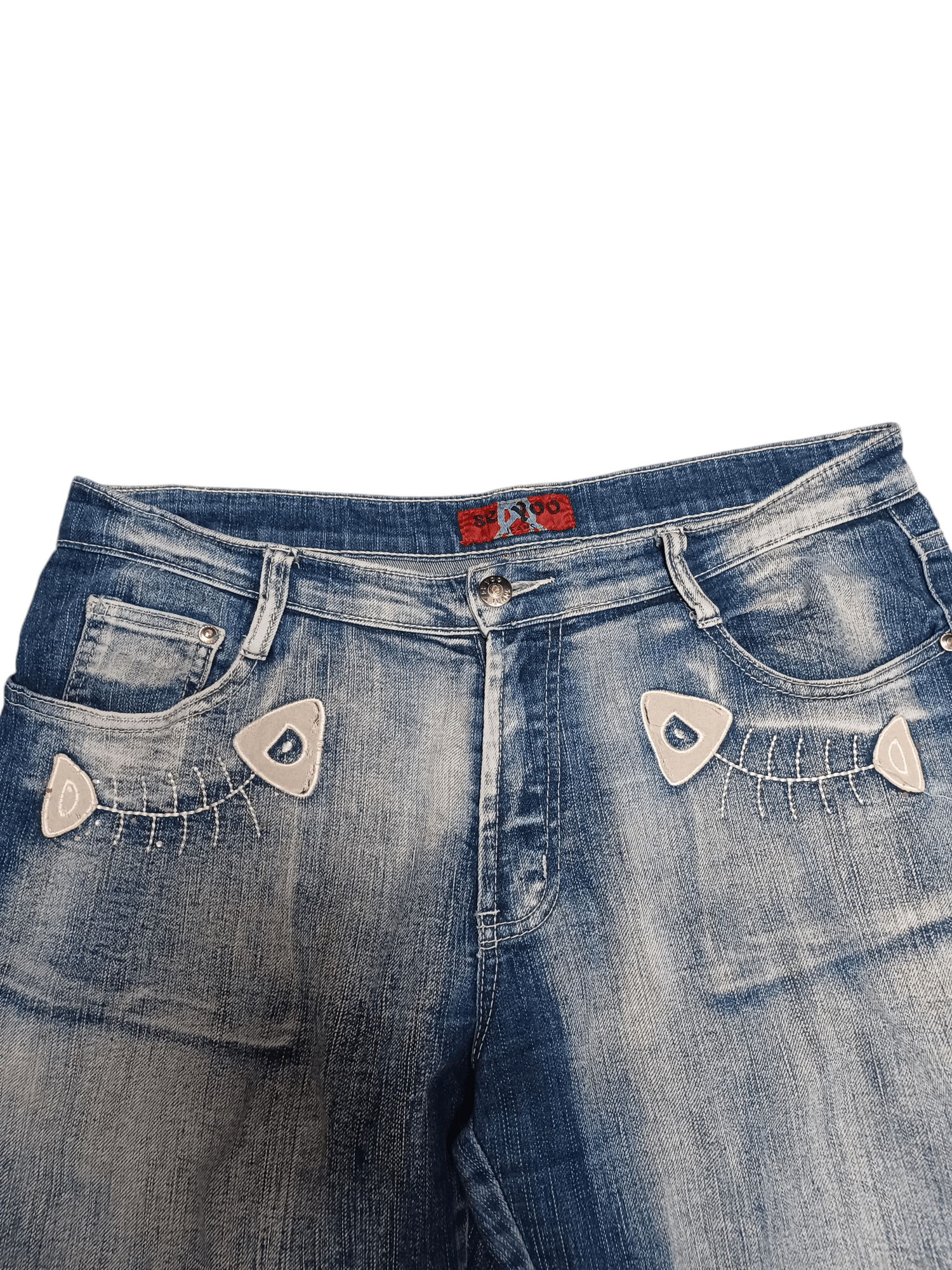 Japanese Brand FANTASTIC FLARED JEANS DENIM FISHES EMBROIDERED JEAN DESIGN Size US 33 - 2 Thumbnail