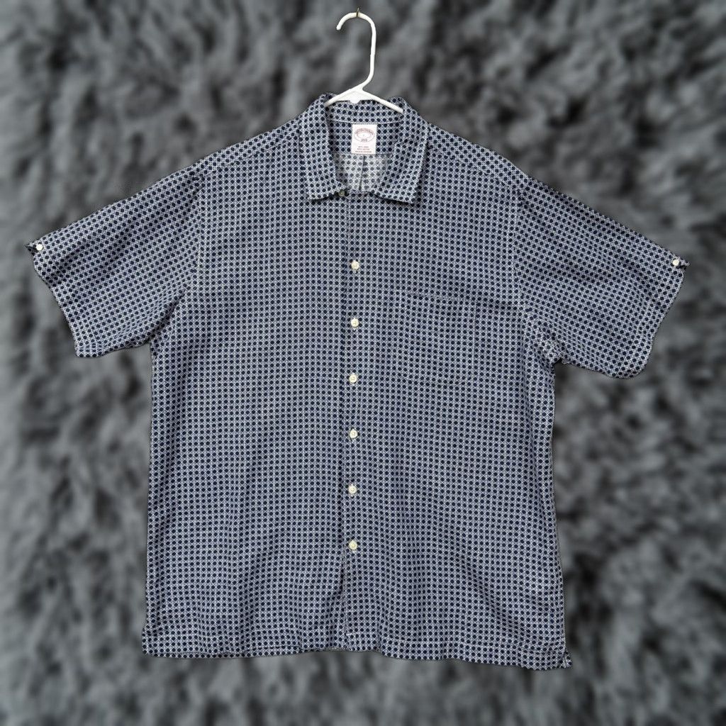Brooks Brothers Brooks Brothers 1818 Button-Up Shirt Geometric Blue Mens Large Short Sleeve Casual Preppy Lightweight Linen Cotton 60/40 Chest 48 in Size US L / EU 52-54 / 3 - 1 Thumbnail