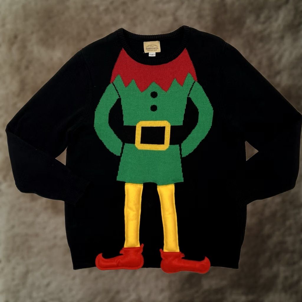 Sears Vtg Sears Elf Christmas Sweater Womens Sz Large Ugly Holiday Party Moveable Legs Size L / US 10 / IT 46 - 1 Thumbnail
