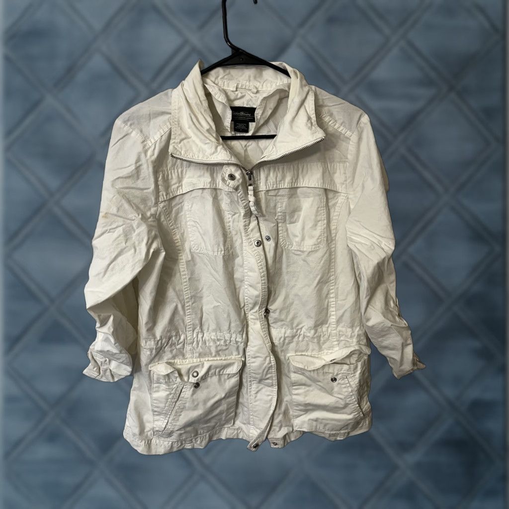 Eddie Bauer Eddie Bauer White Unisex Hooded Jacket Size Large Nylon Polyester Zipper ExcellenCondition Size L / US 10 / IT 46 - 1 Thumbnail