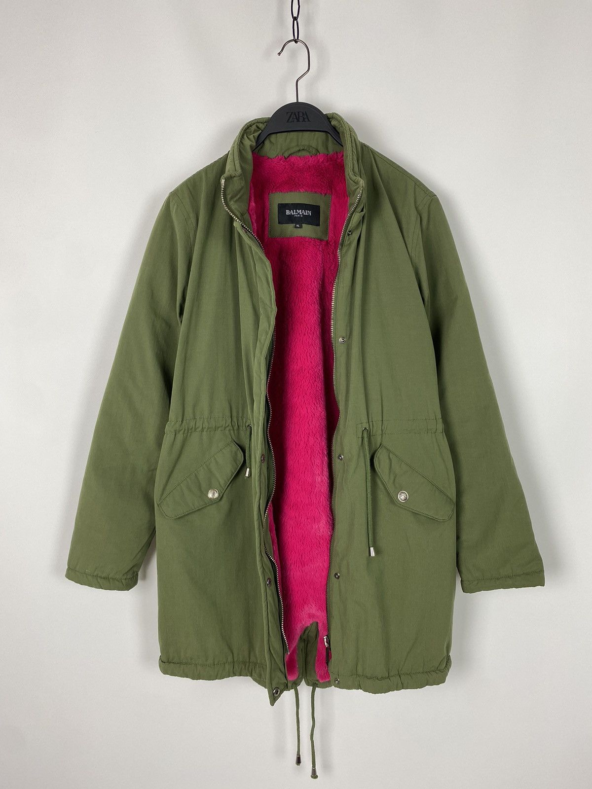 Balmain Balmain Paris Army Green Pink Fur Fishtail Parka Size XL / US 12-14 / IT 48-50 - 7 Thumbnail