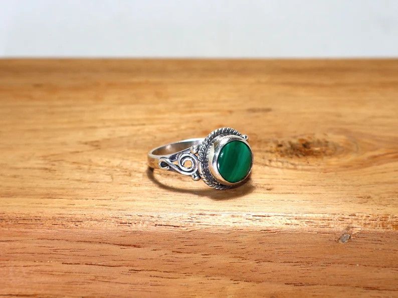 Handmade Malachite Ring: Handmade Sterling Silver Bohemian Jewelry Size ONE SIZE - 4 Thumbnail