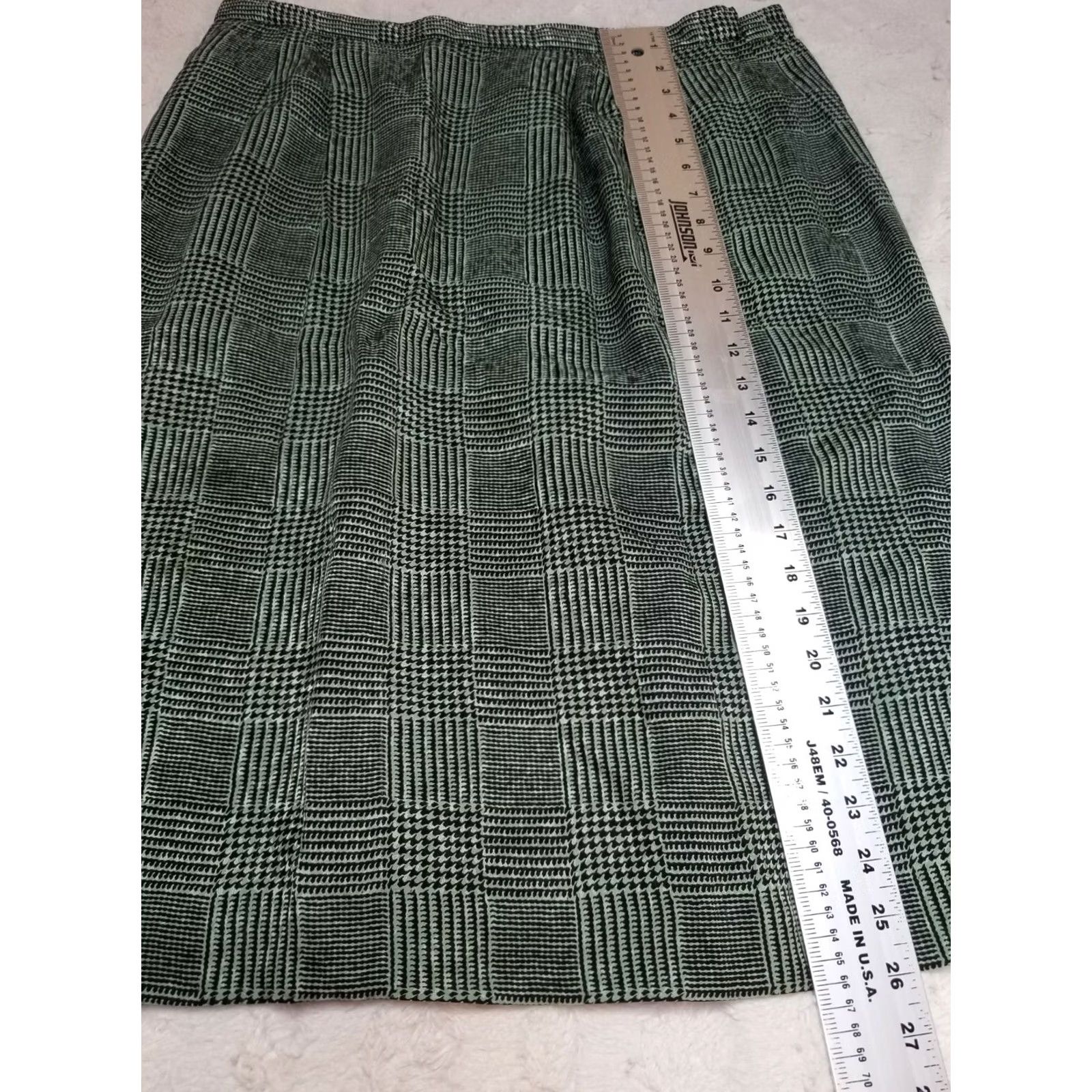Vintage Women Green Plaid Silk Career Straight Mini Skirt Size 14 Side Zipper Lined Size 36" / US 14 / IT 50 - 5 Thumbnail