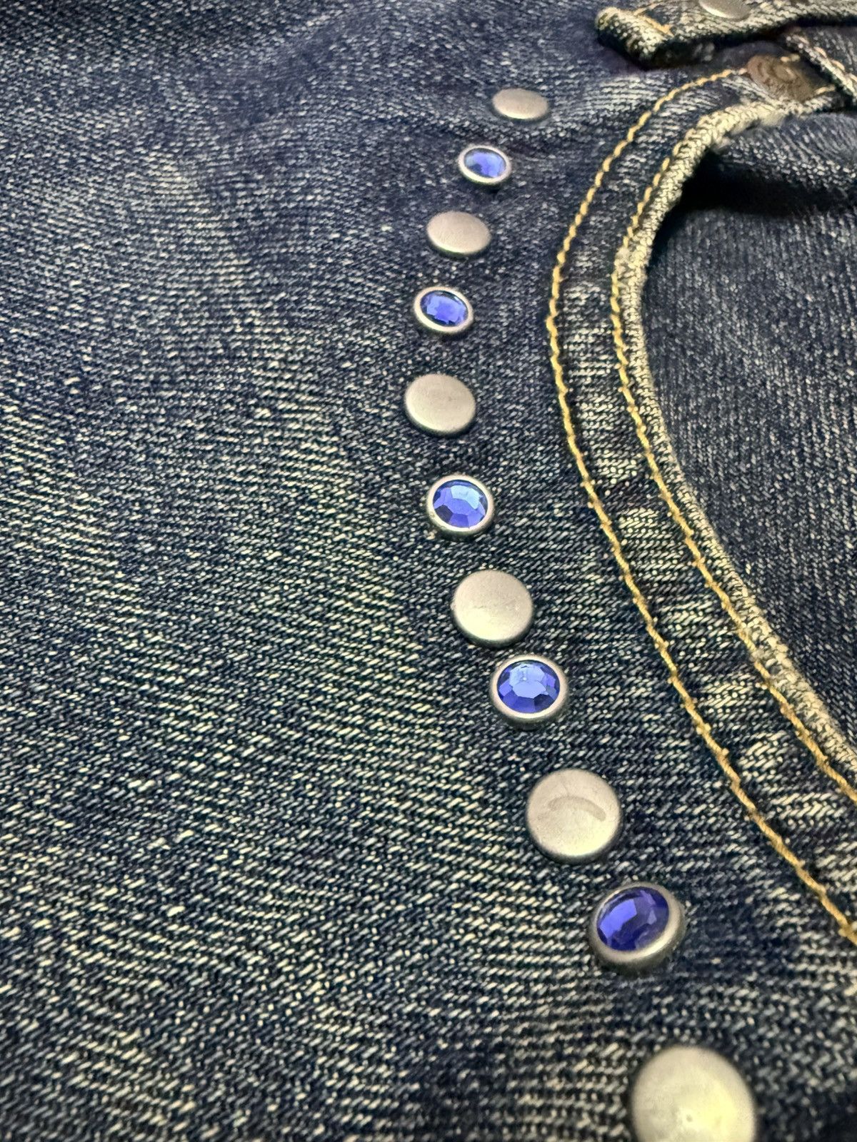 Big John × Edwin × Japanese Brand 90s Big John Studded Gemstone Tribal Flame Mud Wash Jeans Size US 30 / EU 46 - 5 Thumbnail